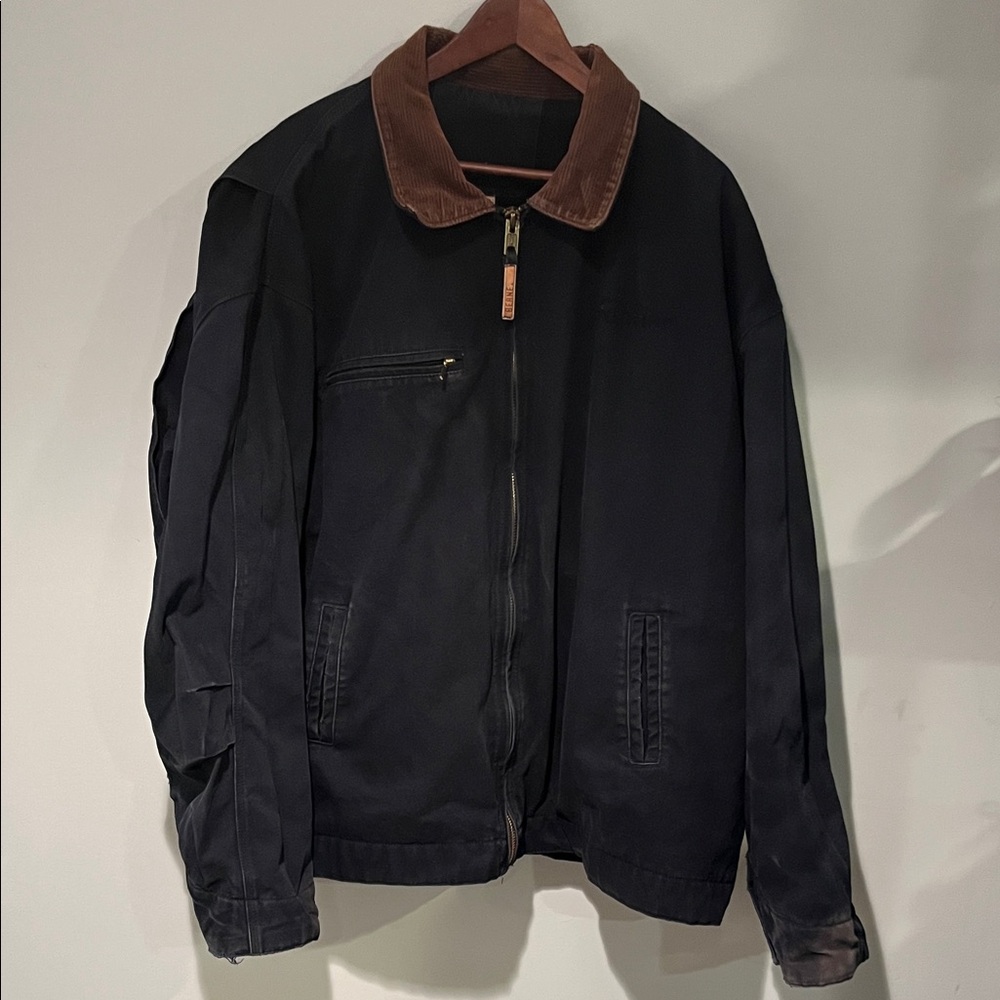 Men's vintage Berne navy Jacket with Brown Collar